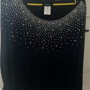 MSK Black Pearl-Embellished Blouse